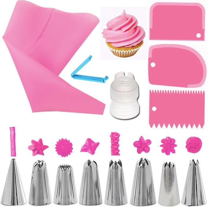 Pink tulle set 14 pieces with liquor bag, liquor tweezers, dough scraper - Image 1