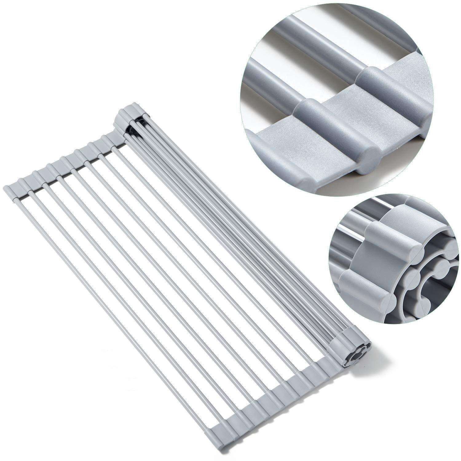 Foldable Stainless Steel Dish Rack, Silver - Image 1
