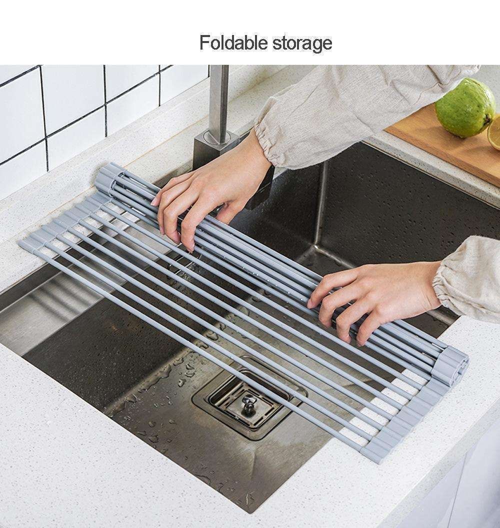 Foldable Stainless Steel Dish Rack, Silver - Image 4