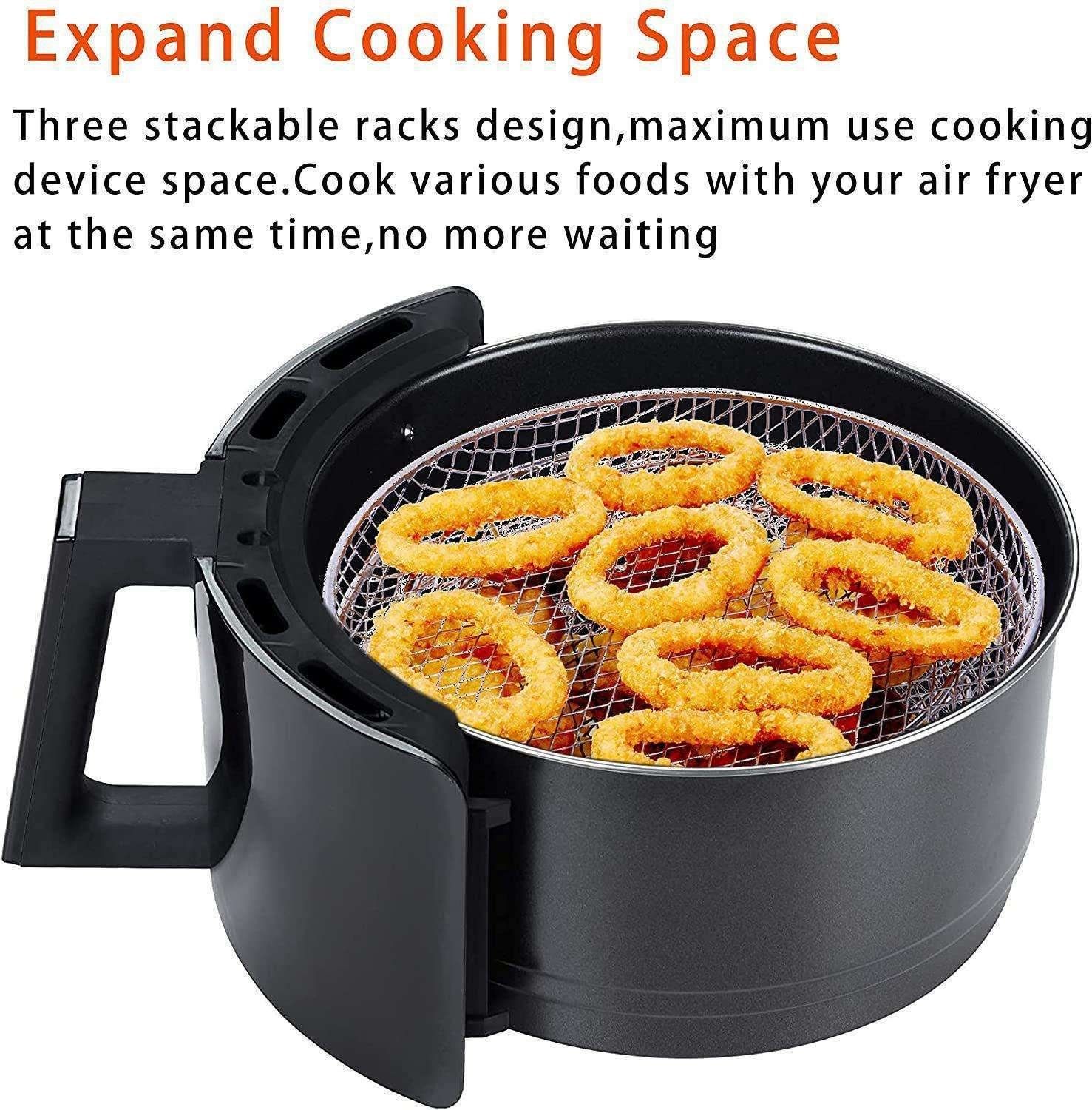 3pcs Air Fryer Basket Rack Stainless Steel Compartment, silver - Image 2
