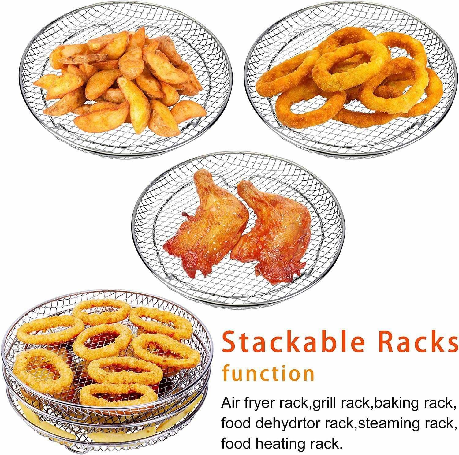 3pcs Air Fryer Basket Rack Stainless Steel Compartment, silver - Image 4