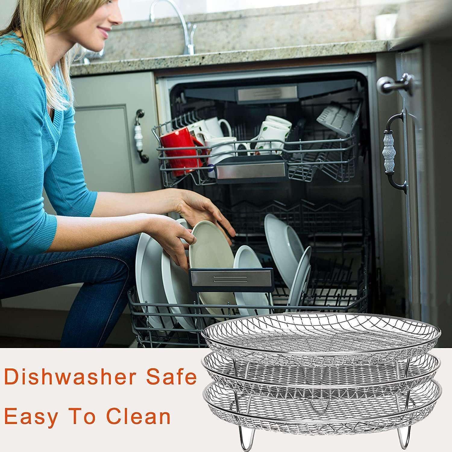3pcs Air Fryer Basket Rack Stainless Steel Compartment, silver - Image 5