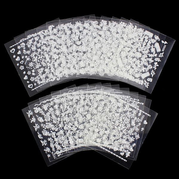 White nail decorations flowers stickers, 10 sheets - Image 1
