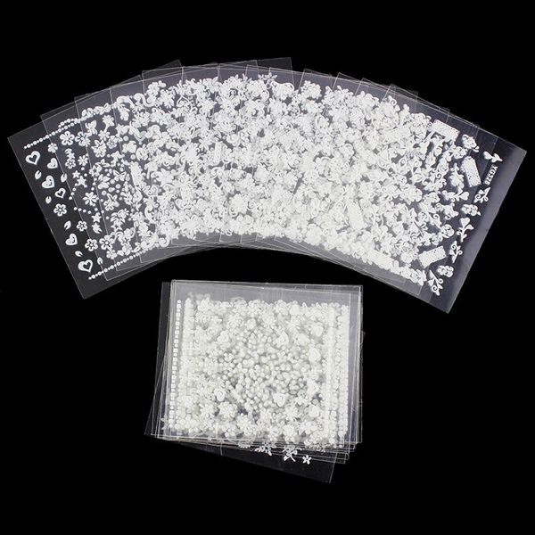 White nail decorations flowers stickers, 10 sheets - Image 2