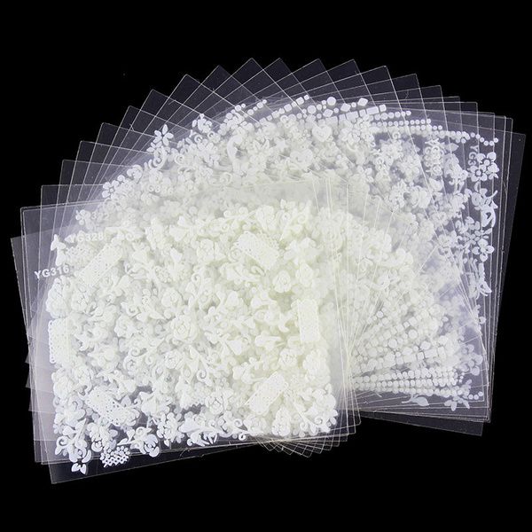 White nail decorations flowers stickers, 10 sheets - Image 3