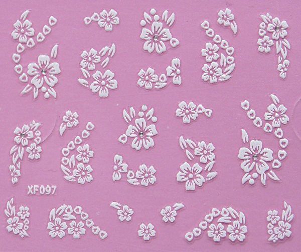 White nail decorations flowers stickers, 10 sheets - Image 4
