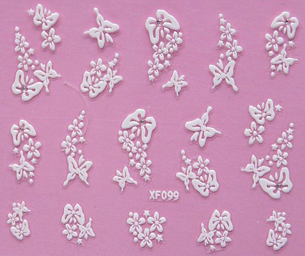 White nail decorations flowers stickers, 10 sheets - Image 6