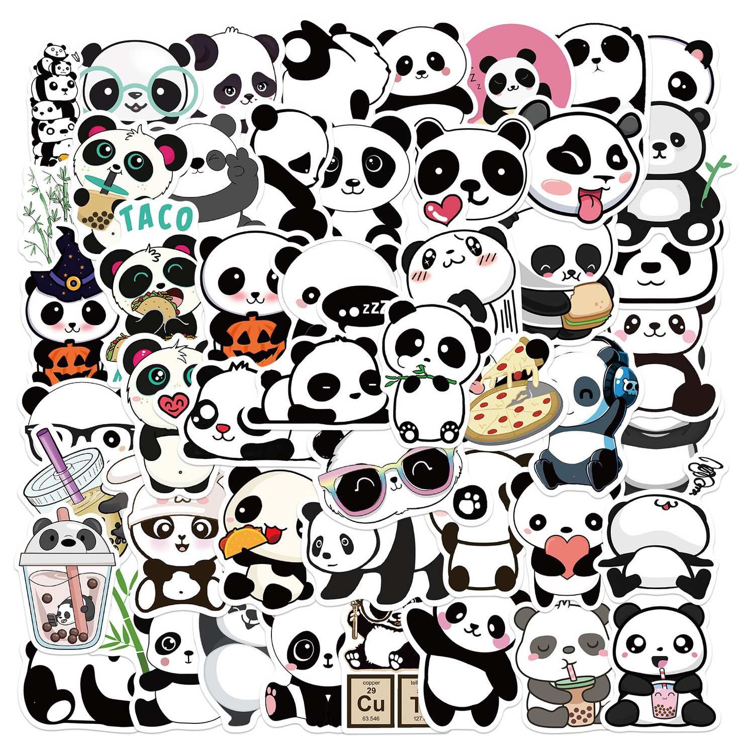 50pcs Graffiti Stickers Waterproof MultiColor Animal Design for Laptop Skate, Compatible with Panda - Image 1