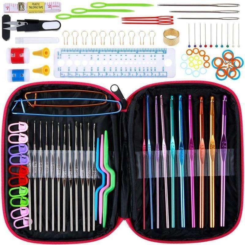 Crochet hooks knitting kit with markers and tape measure, multicolor - Image 1