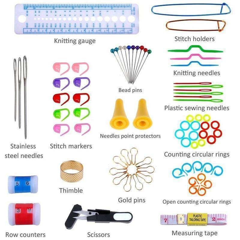 Crochet hooks knitting kit with markers and tape measure, multicolor - Image 2