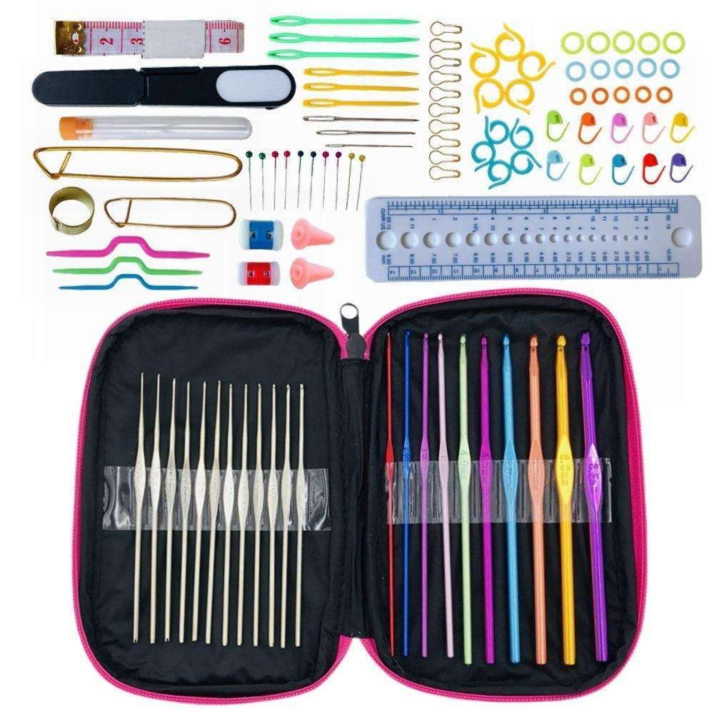 Crochet hooks knitting kit with markers and tape measure, multicolor - Image 3