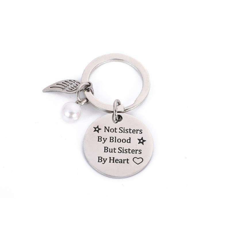 Sisters by Heart Keychain Stainless Steel Vintage Silver - Image 1