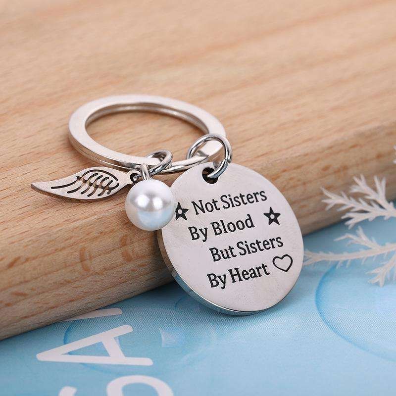 Sisters by Heart Keychain Stainless Steel Vintage Silver - Image 3