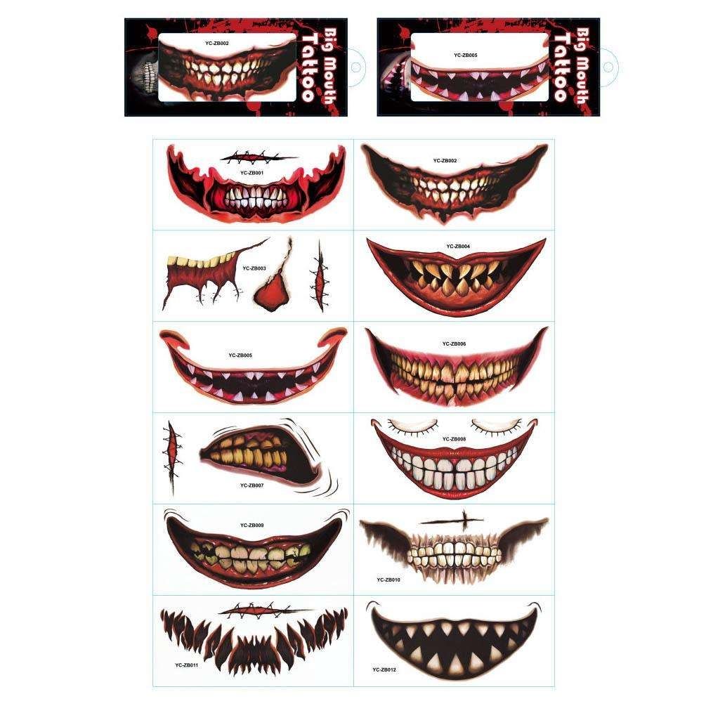 12pcs Halloween Wound Tattoo Mouth Tattoos, MultiColor - Image 3