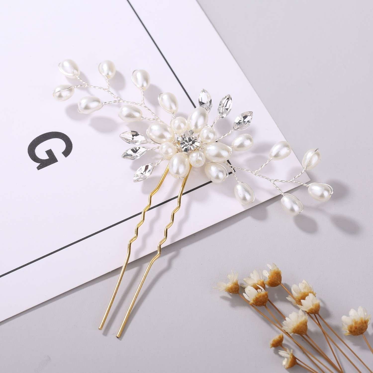 White Pearl Flower Wedding Hairpin - Image 3