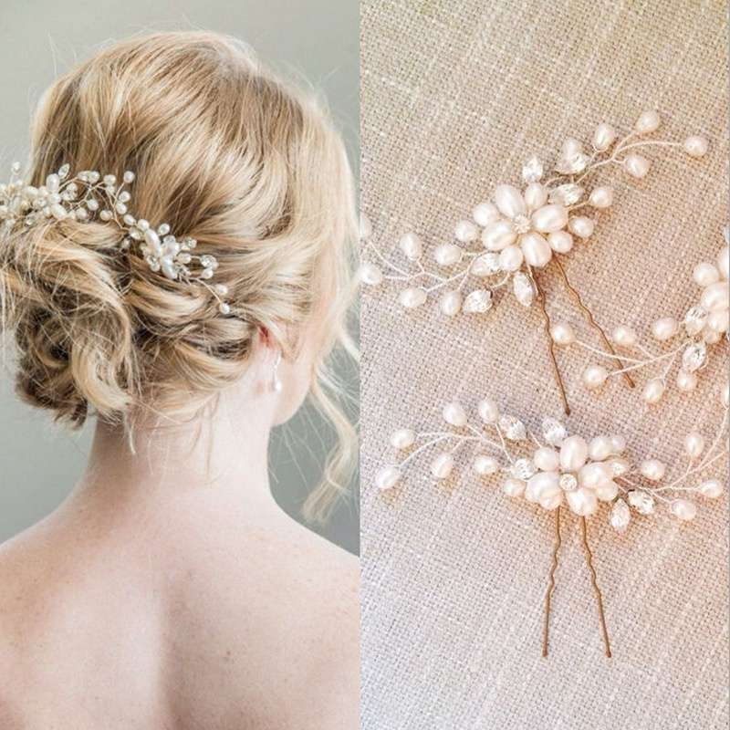White Pearl Flower Wedding Hairpin - Image 8