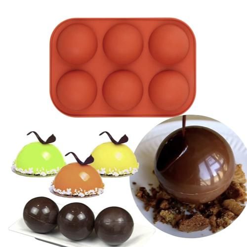 6-Piece Silicone Hemisphere Mold for Ice Chocolate Jelly, Brown - Image 1