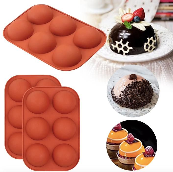 6-Piece Silicone Hemisphere Mold for Ice Chocolate Jelly, Brown - Image 3