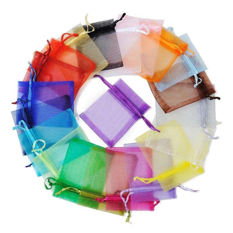 100pcs Organza Bags, 9x7cm - Hand-Sewn Multicolor Gift Bags for Wedding Party Favors - Image 1