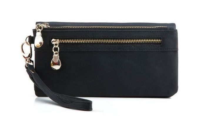 Stylish black wallet with gold zipper, Black - Image 2