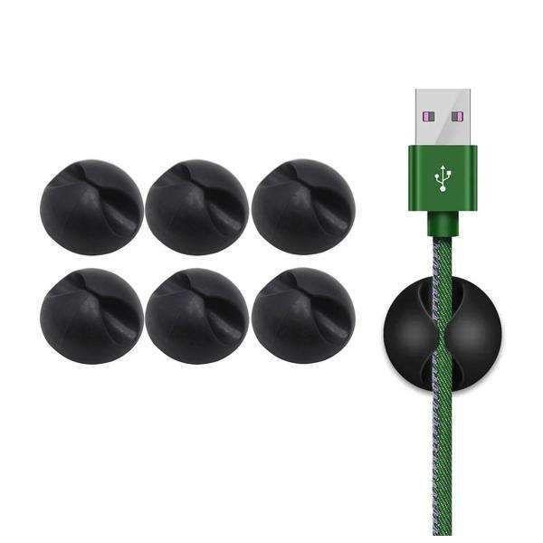 6-Pack Self-Adhesive Round Cable Holders, Black - Image 1