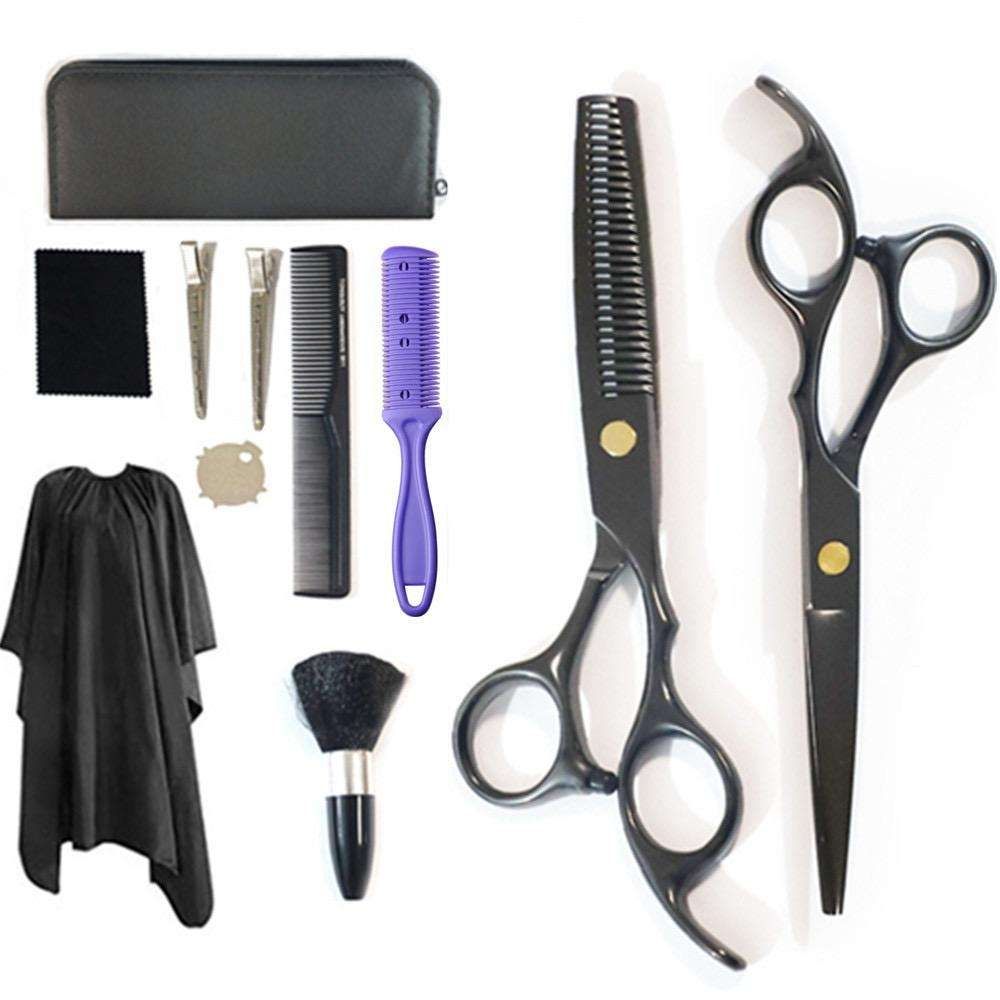 Hairdressing set 9-piece with scissors, thinning scissors, comb and hair divider, Black - Image 2
