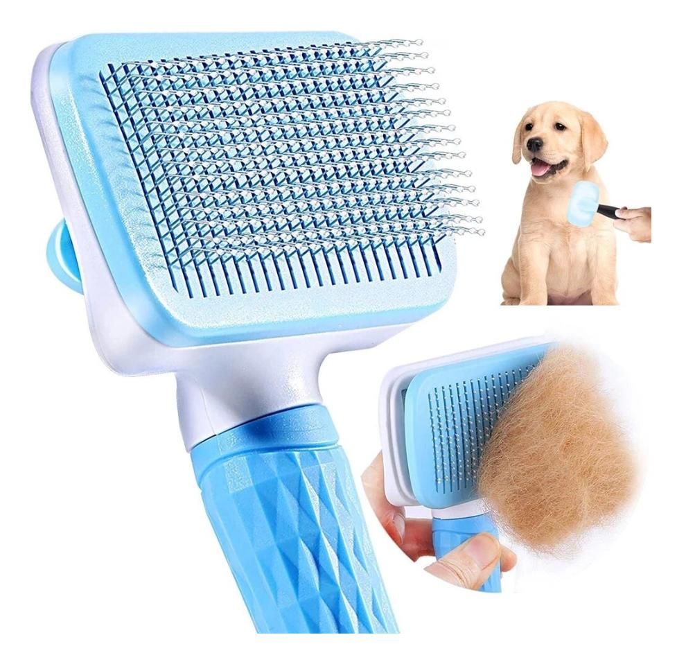 Self-cleaning pet brush, blue, for cats and dogs - Image 1