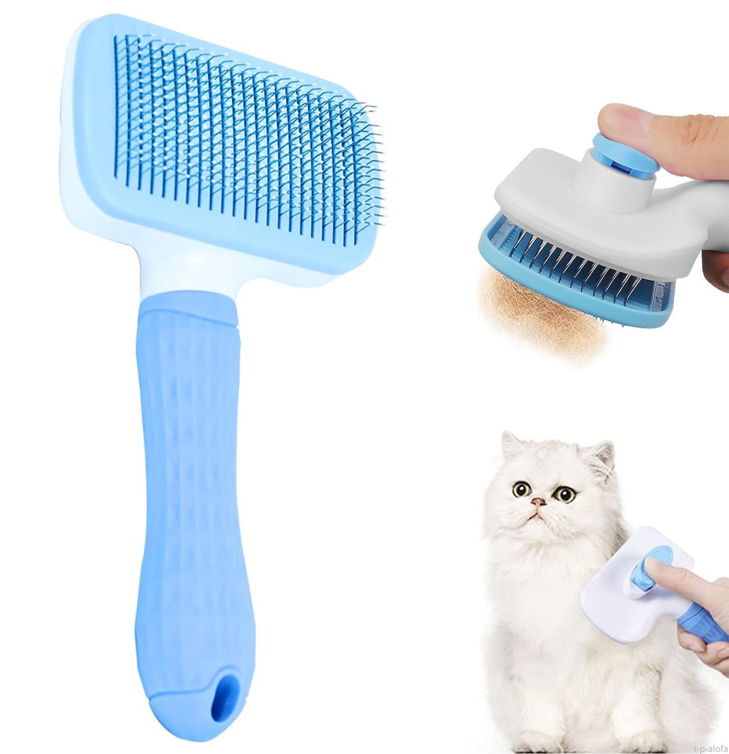 Self-cleaning pet brush, blue, for cats and dogs - Image 2
