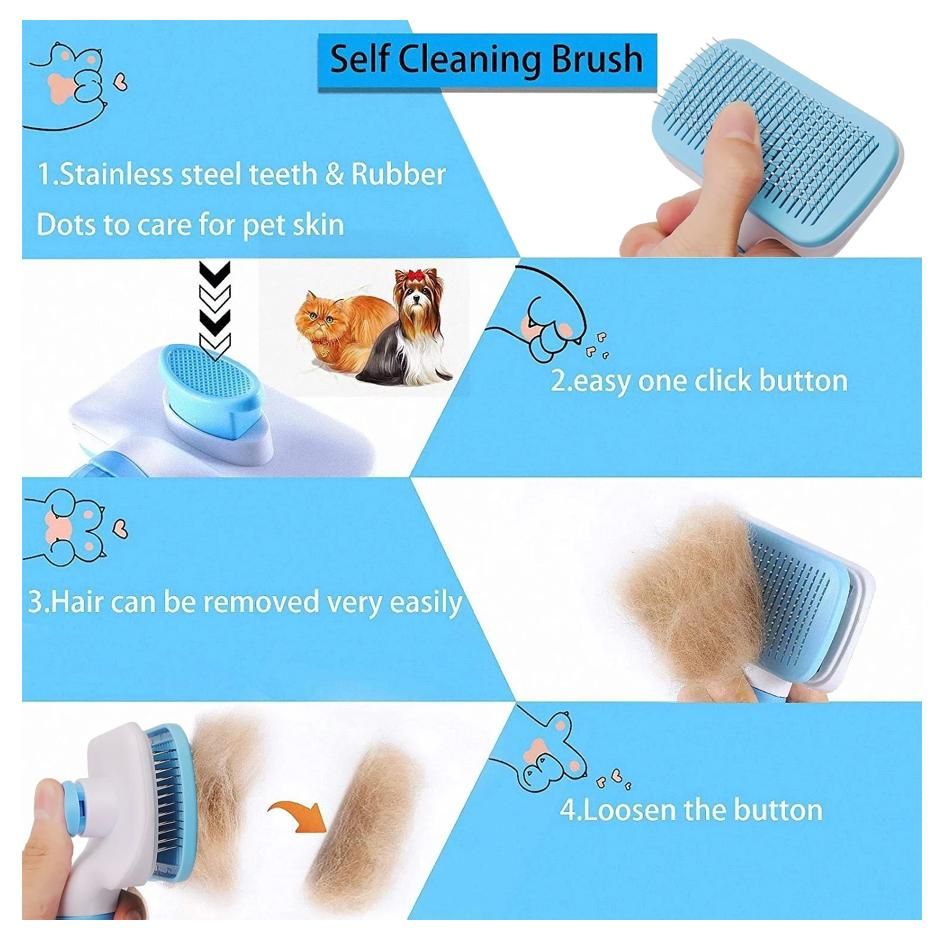 Self-cleaning pet brush, blue, for cats and dogs - Image 3