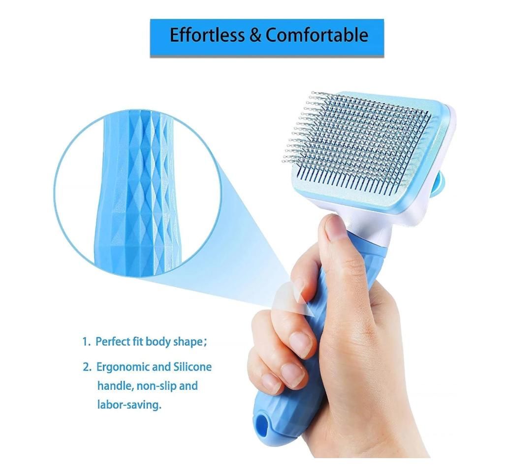 Self-cleaning pet brush, blue, for cats and dogs - Image 4