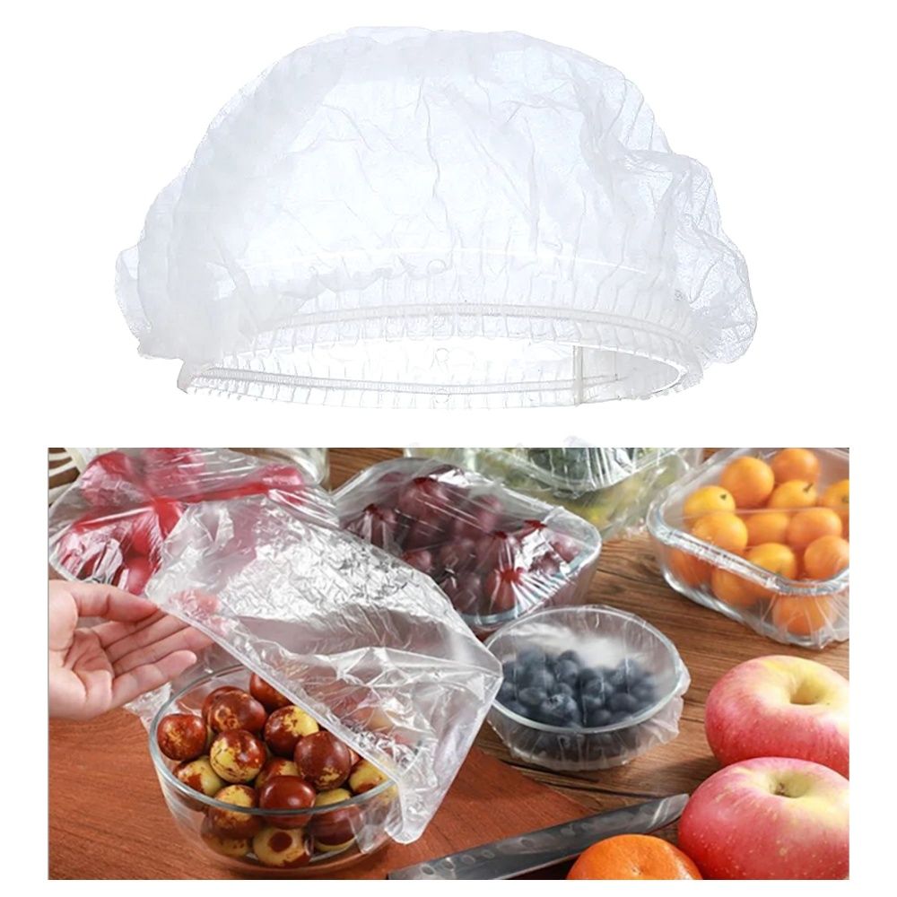 100-pack Elastic Food Covers, Transparent - Image 1
