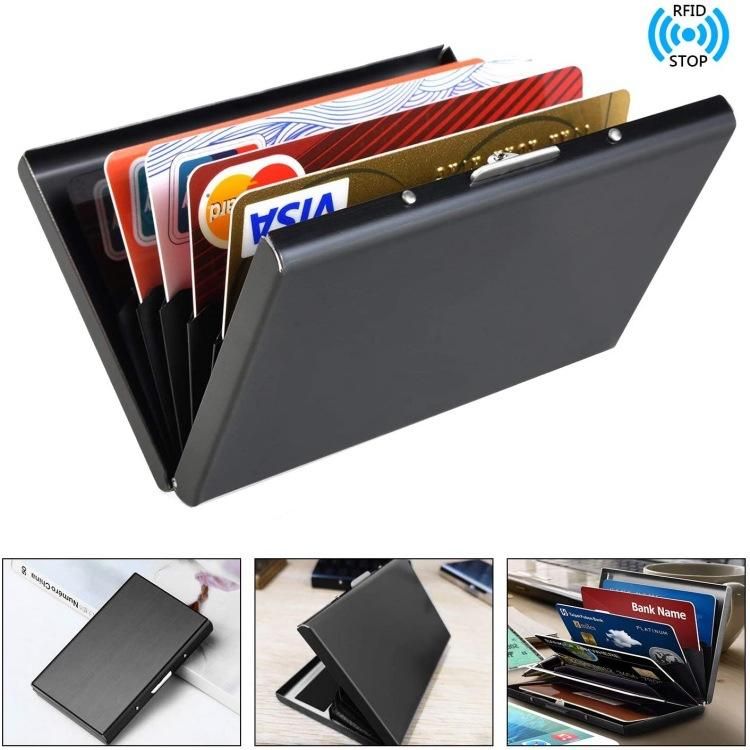10-Card Slot RFID Protected Metal Wallet, Stainless Steel Card Holder with Compartments, Black - Image 1