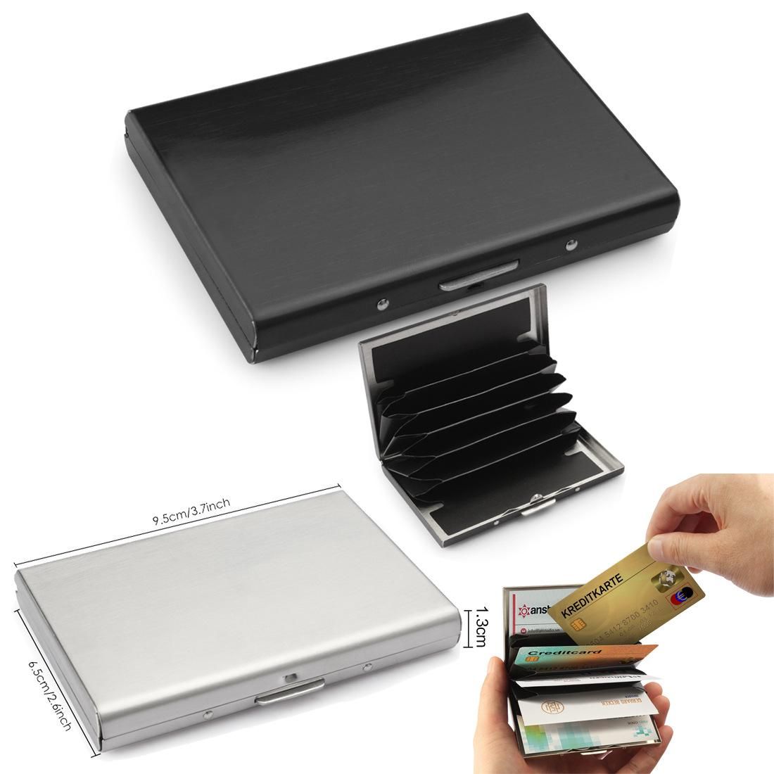 10-Card Slot RFID Protected Metal Wallet, Stainless Steel Card Holder with Compartments, Black - Image 2