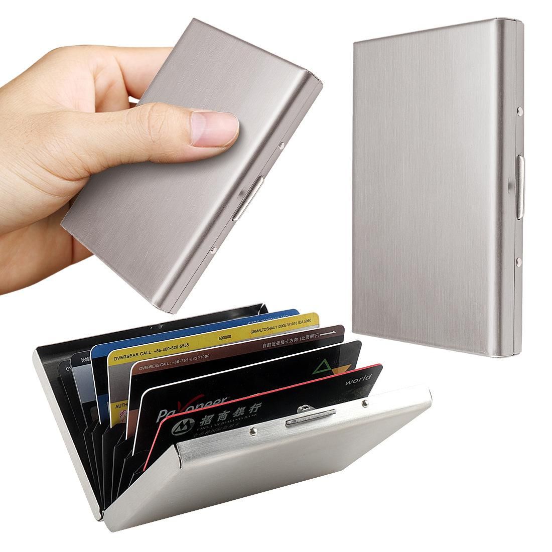 10-Card Slot RFID Protected Metal Wallet, Stainless Steel Card Holder with Compartments, Black - Image 3