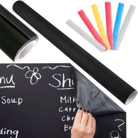 Reusable Self-Adhesive Chalk Poster with Crayons, Black - Image 1