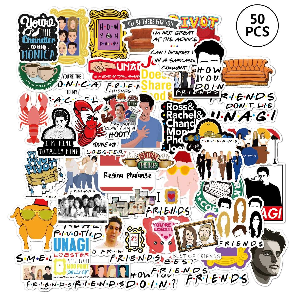 50pcs Fashion Graffiti Stickers, Waterproof for Laptop & Skateboard, Compatible with Friends - Image 1