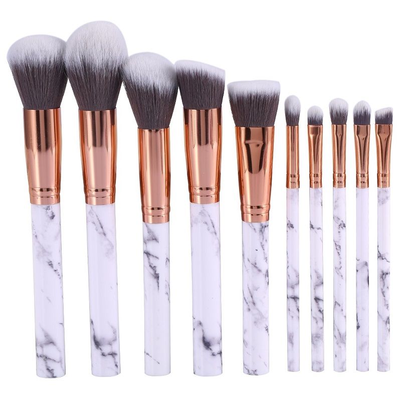 10pcs Professional Makeup Brushes Set in Marble White - Image 1