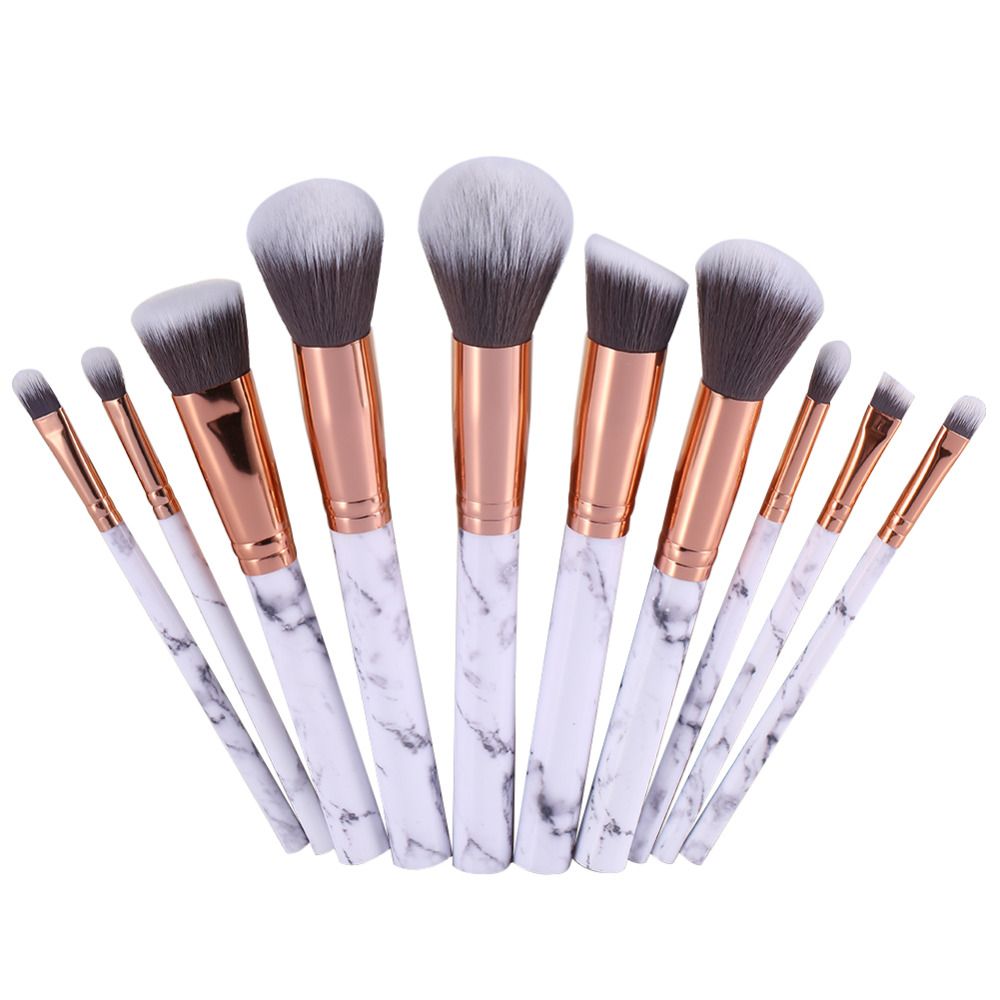 10pcs Professional Makeup Brushes Set in Marble White - Image 2