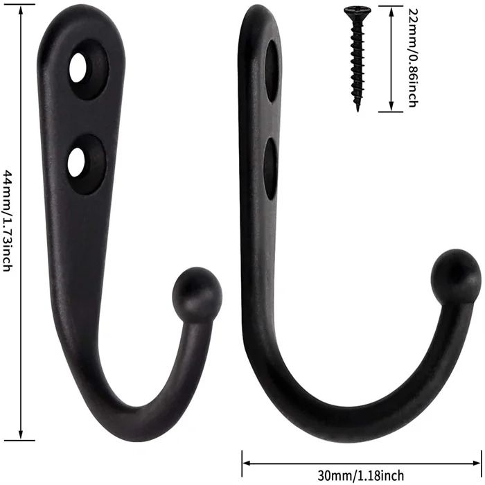 10pcs Black Wall Hooks with Screws, Coat Hangers - Image 3