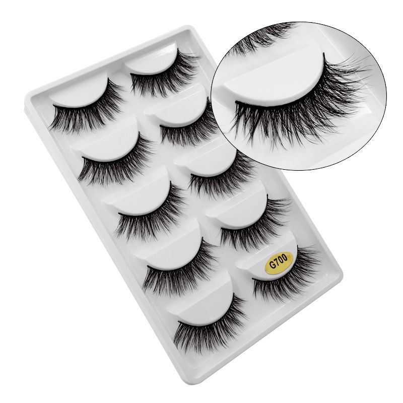 5-pair 3D faux mink false eyelashes G700, black - Image 1