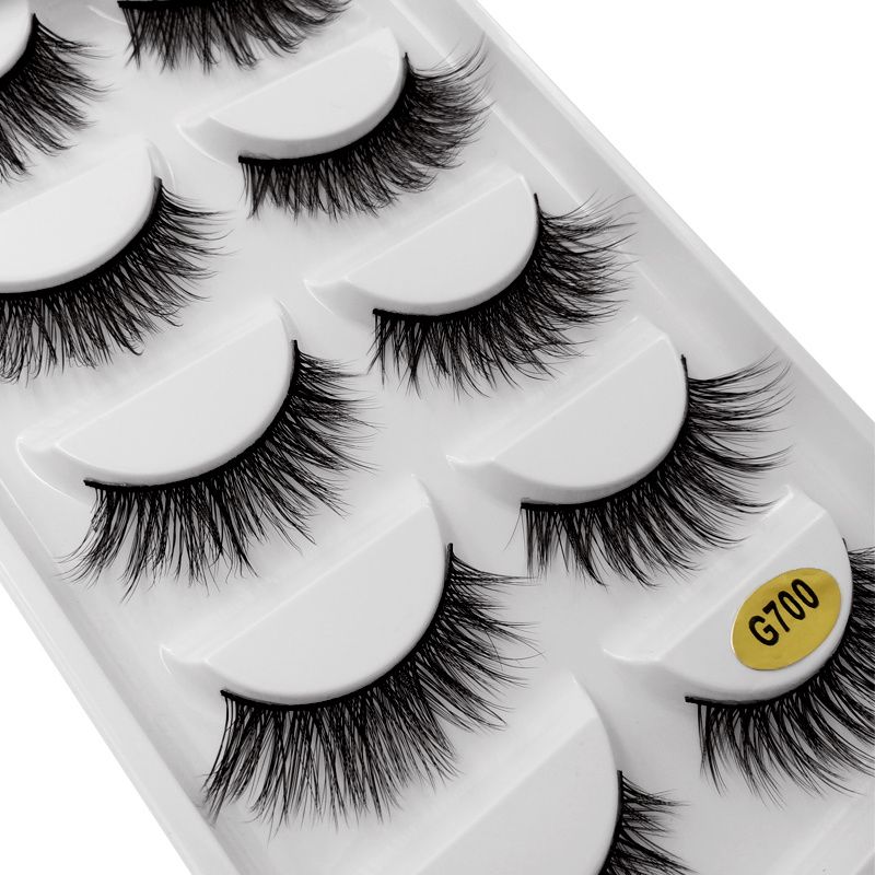 5-pair 3D faux mink false eyelashes G700, black - Image 2