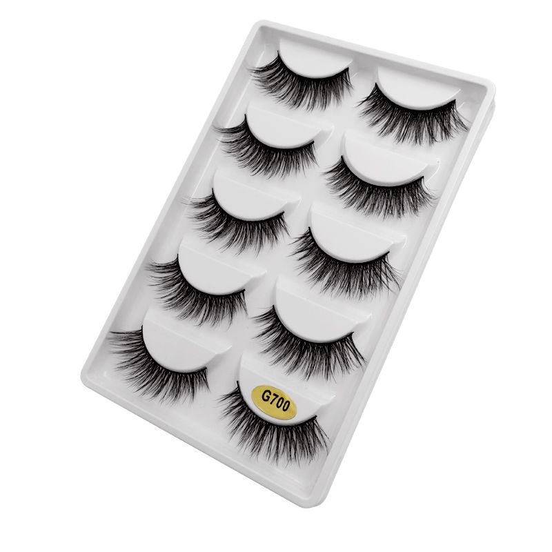 5-pair 3D faux mink false eyelashes G700, black - Image 4