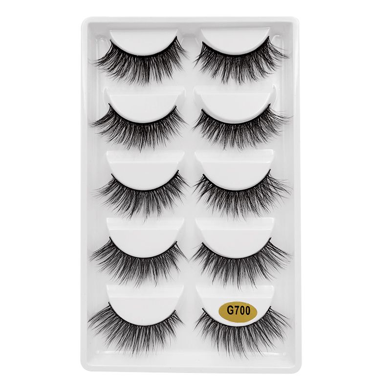 5-pair 3D faux mink false eyelashes G700, black - Image 6