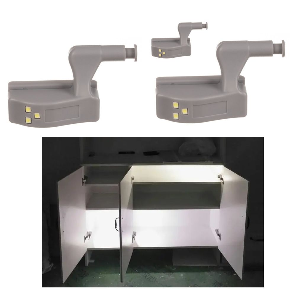 3-pack Universal LED Hinge Sensor Light for Cabinet Wardrobe Kitchen Night Light, Grey - Image 1