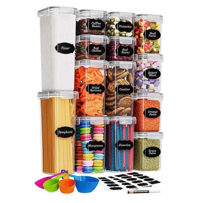 14-Pack Airtight Storage Containers for Organized Pantry, Transparent - Image 1