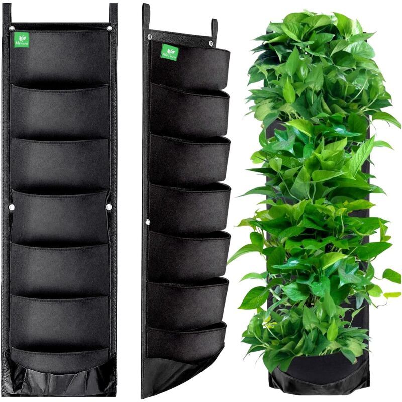 2 Pack Hanging Wall Planters with 7 Pockets for Indoor Outdoor Balcony and Garden Use - Image 1