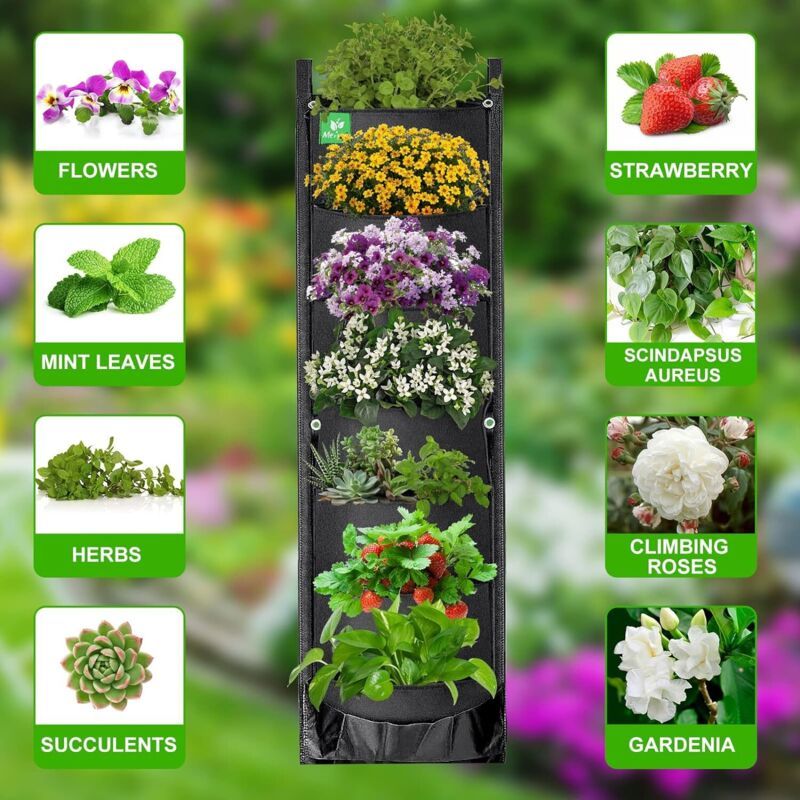 2 Pack Hanging Wall Planters with 7 Pockets for Indoor Outdoor Balcony and Garden Use - Image 2