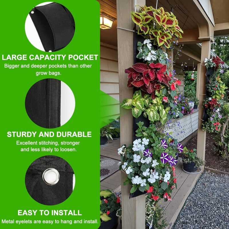 2 Pack Hanging Wall Planters with 7 Pockets for Indoor Outdoor Balcony and Garden Use - Image 3
