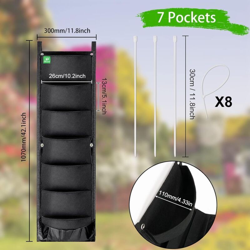 2 Pack Hanging Wall Planters with 7 Pockets for Indoor Outdoor Balcony and Garden Use - Image 4