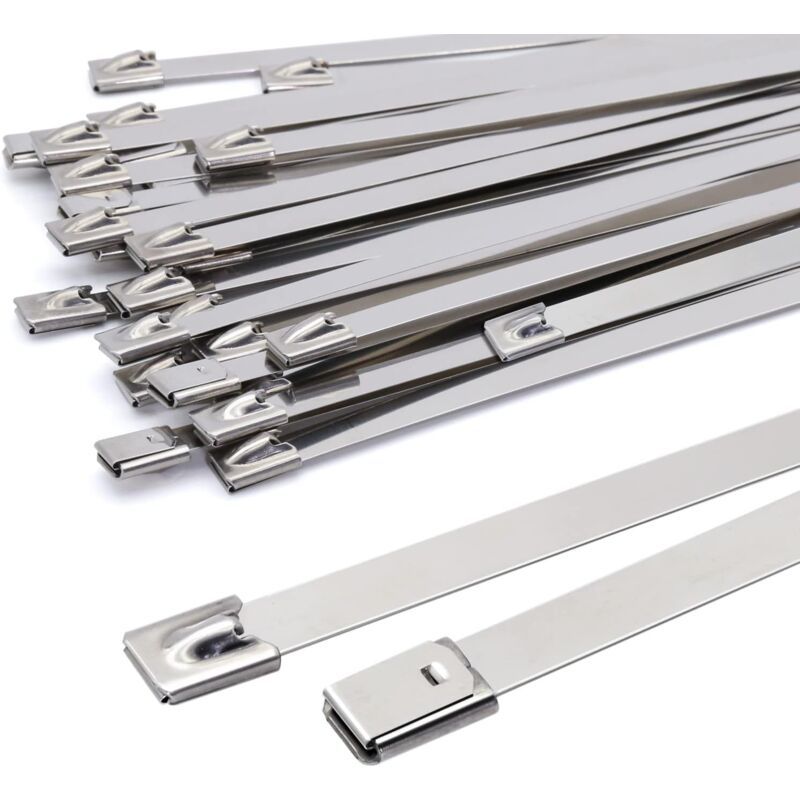 100 Pack Stainless Steel Metal Zip Ties Heavy Duty Silver 120kg Strength, 500 x 7.9mm - Image 1